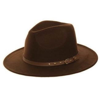 Mens Brown Wide Brim Trilby With Studded Belt Band (Assorted Sizes)