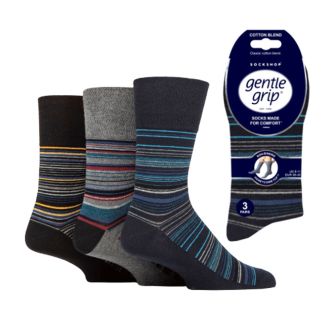 Men's "Micro Stripe" Gentle Grip Striped Socks (3 Pack) - Assorted 