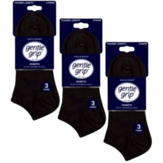 Men's Gentle Grip Plain Cotton Blend Big Foot Ankle Socks (3 Pack) - Black