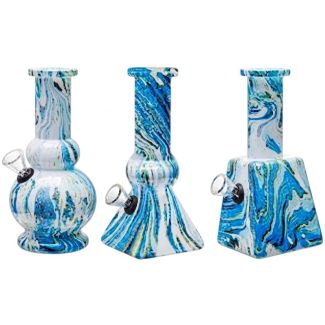 Mini Glass Water Pipe 'Frost Blue Marble' Design – Assorted (6inch)