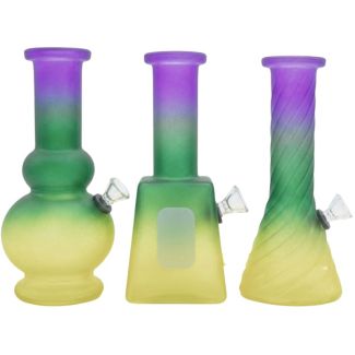 Mini Glass Water Pipe With Tri-Colour - Assorted Design (6inch)