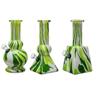 Mini Glass Waterpipe Green & White Printed - Assorted Design (6inch)