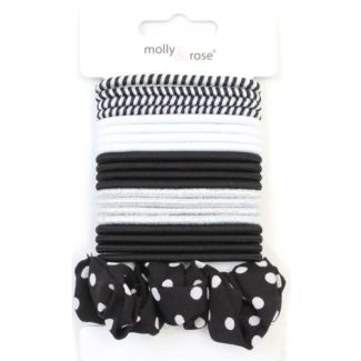 21pcs Black & White Hair Elastics & Scrunchie Set