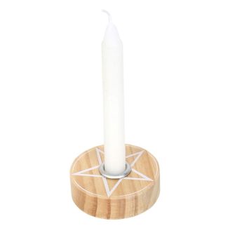 Natural Wooden Pentagram Design Spell Candle Holder 