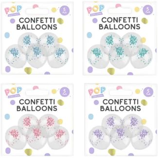 Pastel Glitter Confetti Party Balloons – 5 Pack