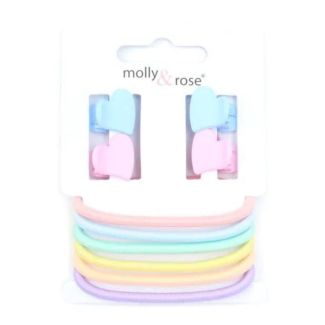 10pcs Pastel Heart Hair Elastics and Mini Clamps Set
