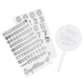 Personalise Acrylic Cake Topper with two Silver sticker sheets
