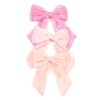 Pink Diamante Double Hair Bow with Barrette - 15cm