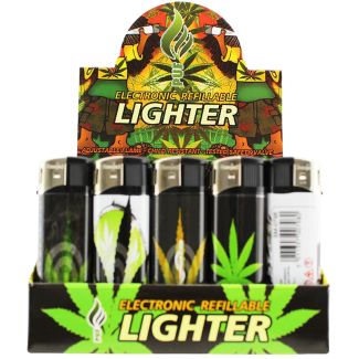 Wholesale PUF Electronic Refillable Lighter Green Leaf Design - Assorted