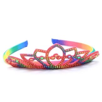 Rainbow Felt Diamante Crown Aliceband  - 1cm Wide