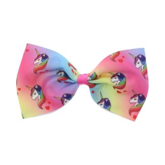 Unicorn Print Hair Bows with Jojo Style Ribbon on Beak Clip - 13cm