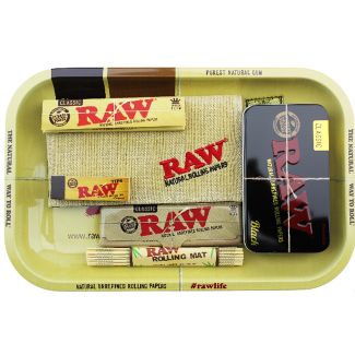 RAW 7pcs Classic Metal Rolling Tray Smoking Gift Set - 27 x 17cm