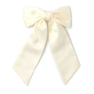 Ivory Satin Hair Bow With Long Tails On Barrette Clip - 13cm