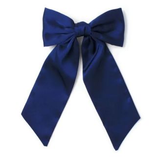 Navy Blue Satin Hair Bow With Long Tails On Barrette Clip - 13cm