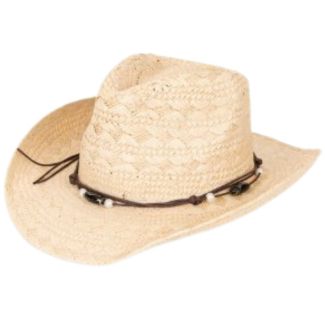 Shapeable Straw Cowboy Hat with Inner Elastic - Natural - 59cm