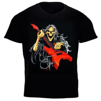 Skeleton Playing Electric Guitar Printed T-Shirt - Medium