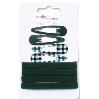 8pcs Bottle Green Jersey Hair Elastics and Sleepies Set