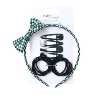 15pcs Bottle Green Sleepies, Elastic And Hair Bow Aliceband Set
