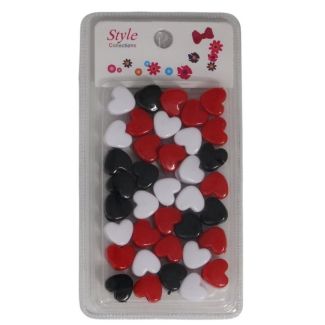 35pcs Black, Red & White Heart Shaped Plastic Hair Braiding Beads - 1cm x 1.5cm