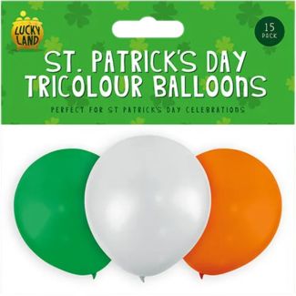 St. Patrick’s Day Tricolour Latex Balloons – 15 Pack