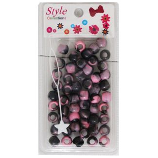 55pcs Black & Pink Two Toned Plastic Hair Braiding Beads - 1cm