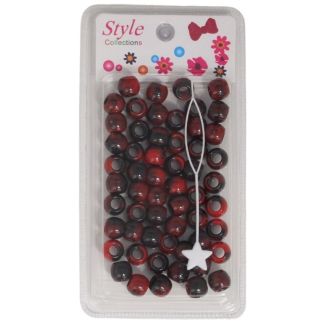 55pcs Black & Red Two Toned Plastic Hair Braiding Beads - 1cm