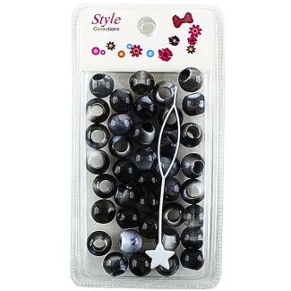 40pcs Black & White Two Toned Plastic Hair Braiding Beads - 1cm