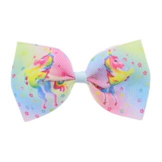 Unicorn Print Pastel Hair Bows with Jojo Style Ribbon on Beak Clip - 13cm