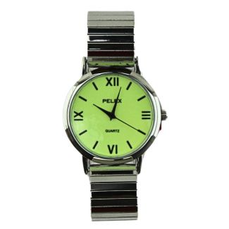 Pelex Men's Round Glow In The Dark Metal Expander Strap Watch - Silver