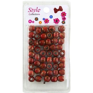 46pcs Red Paisley Design Wooden Hair Braiding Beads