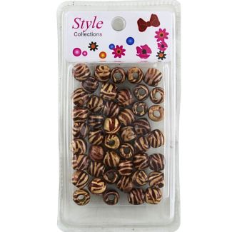 46pcs Brown and Beige Stripe Design Wood Hair Braiding Beads
