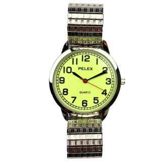 Pelex Men's Designer Glow In The Dark Metal Expander Strap Watch - Silver 