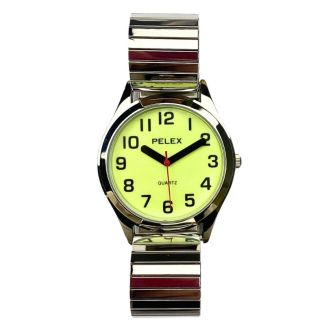 Pelex Men's Glow In The Dark Metal Expander Strap Watch With Round Dial - Silver 