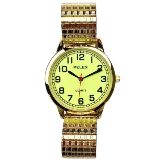 Pelex Men's Designer Glow In The Dark Metal Expander Strap Watch - Gold 