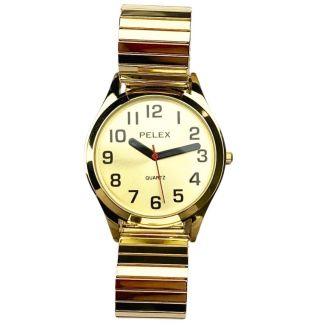 Pelex Men's Metal Expander Strap Watch With Gold Round Dial - Gold 