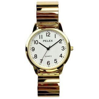 Pelex Men's Classic Round Dial Metal Expander Strap Watch - Gold