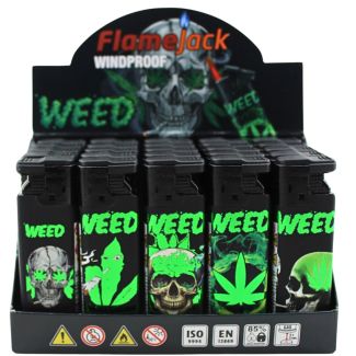 Flamejack Windproof Lighters "Leaf and Skull" Design - Assorted
