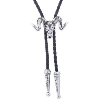 Vintage Western Ram Skull Pendant Bolo Tie