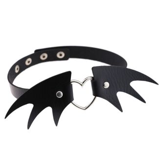Vegan Leather Choker Heart Wings Design 