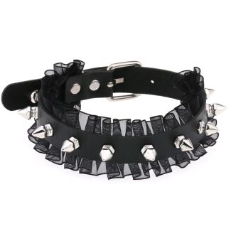 Vegan Leather Choker Lace Spike Design