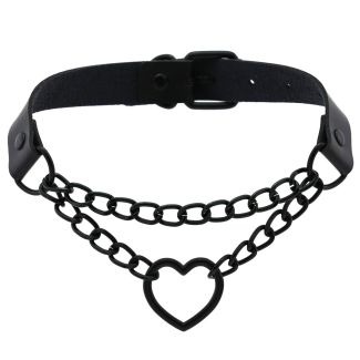 Vegan Leather Choker Black Heart Chain Design 