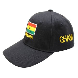 6 Panel 100% Polyester Embroidered Baseball Cap Ghana - Black