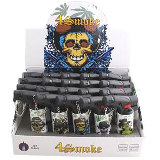 Wholesale 4Smk Skull Design Jet Flame Lighters - Assorted