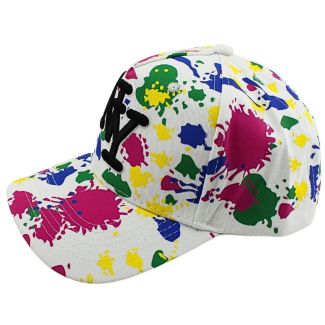 Adults 6 Panel 100% Cotton New York Splash Baseball Cap - White