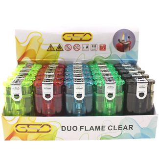 Wholesale GSD Duo Flame Clear Lighters - Assorted 