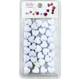 35pcs White Heart Shaped Plastic Hair Braiding Beads - 1cm x1.5cm