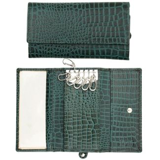 Wholesale Ladies Leather Key Holder Purse With Stud Closure Button - Green