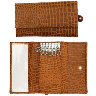 Wholesale Ladies Leather Key Holder Purse With Stud Closure Button - Tan