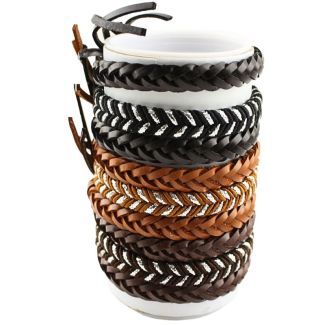 Wholesale Leather Bracelet - Assorted Design B (12 Pieces)