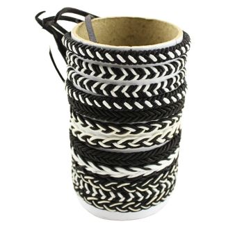 Wholesale Leather Bracelet - Black & White Design A (12 Pieces)